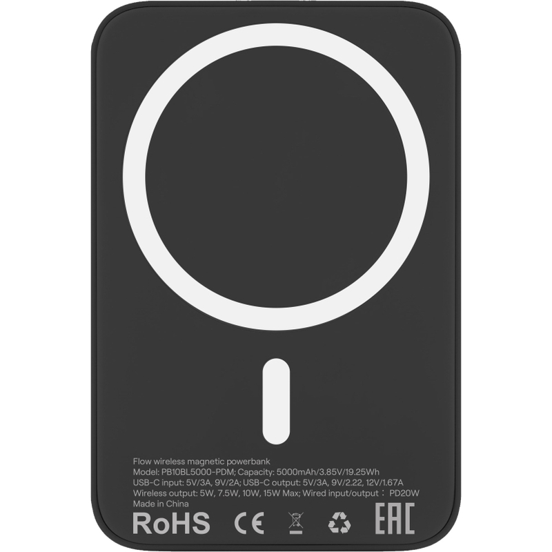 PB10BL5000-PDM Внешний аккумулятор uBear Flow Magnetic Power bank 5000mAh, PD20W, черный